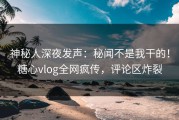神秘人深夜发声：秘闻不是我干的！糖心vlog全网疯传，评论区炸裂