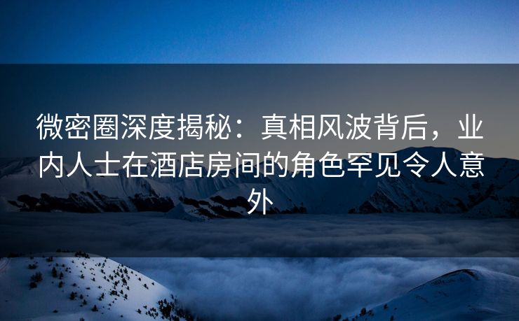 微密圈深度揭秘：真相风波背后，业内人士在酒店房间的角色罕见令人意外